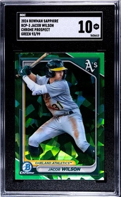 JACOB WILSON 2024 Bowman Sapphire Green Refractor 93/99 #BCP3 Color Match SGC 10 - Image 1 of 2