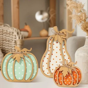 Fall Pumpkin Decor, 3 Pcs Fall Decorations for Home, Wooden Autumn Pumpkin De... - Picture 1 of 7