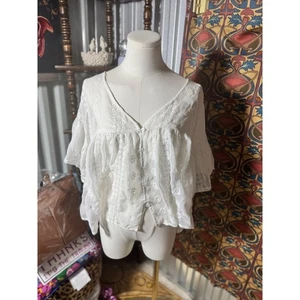 Daytrip Häkel Creme Kurzarm Oberteil Damen Small Bohemian Bluse - Bild 1 von 3