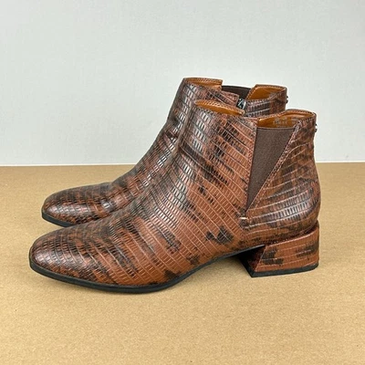 Franco Sarto Nico Snake Faux Leather Ankle Boots Womens 8.5 Brown Side Zip - Image 1 of 4
