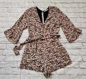 Abercrombie & Fitch Women's XL Black Floral Romper Ruffle Shorts Long Sleeve - Picture 1 of 16