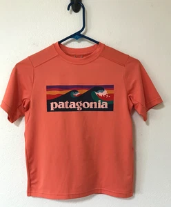Patagonia T-Shirt Size Small 7/8 Kids Capilene Silkweight Wave Logo Graphic - Picture 1 of 12