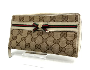 GUCCI Long Wallet GG Canvas Princy Ribbon Beige Round Zipper Purase Authentic - Bild 1 von 19