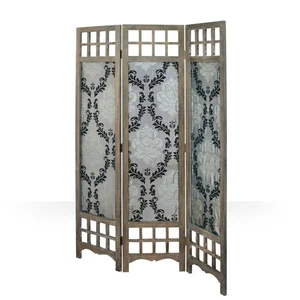 Raumteiler Trennwand Paravent Holz Sichtschutz Braun Stoff 3 tlg Homestyle4u - Bild 1 von 8