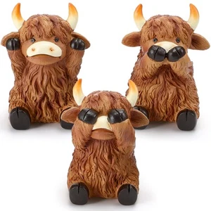 3 Pcs Highland Cow Figurines Decor Three Wise Highland Cow Statues Gnomes Gif... - Picture 1 of 6