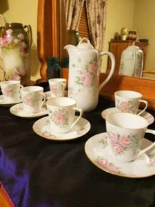 Vintage Hutschenreuther Selb Bavaria Hand Painted Chocolate Pot Set, Artist Si - Picture 1 of 12