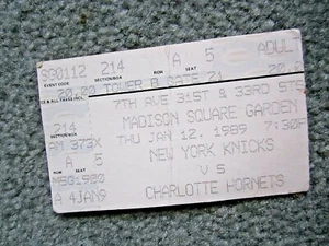 Talón de boleto de los Knicks vs Charlotte Hornets de Nueva York en MSG 12 de enero de 1989 - Imagen 1 de 2