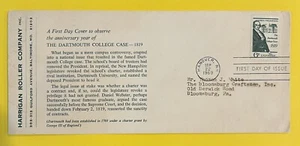 FDC 1969 Dartmouth College Case 6¢ Stamp on Harrigan Roller Company Envelope - Picture 1 of 3