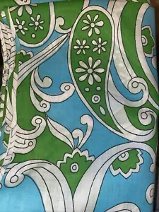 TELA VINTAGE Edredón Algodón Azul Brillante Verde Blanco Paisley Flor Floral - Imagen 1 de 6