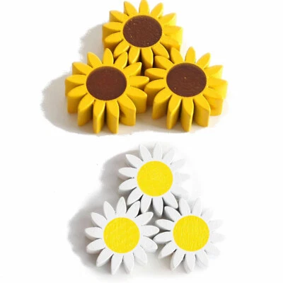 5 - 20 Stück Holz Perlen Blumen Weiß / Gelb Sonnenblumen Gänseblümchen 22 mm 🌻 - Bild 1 von 3