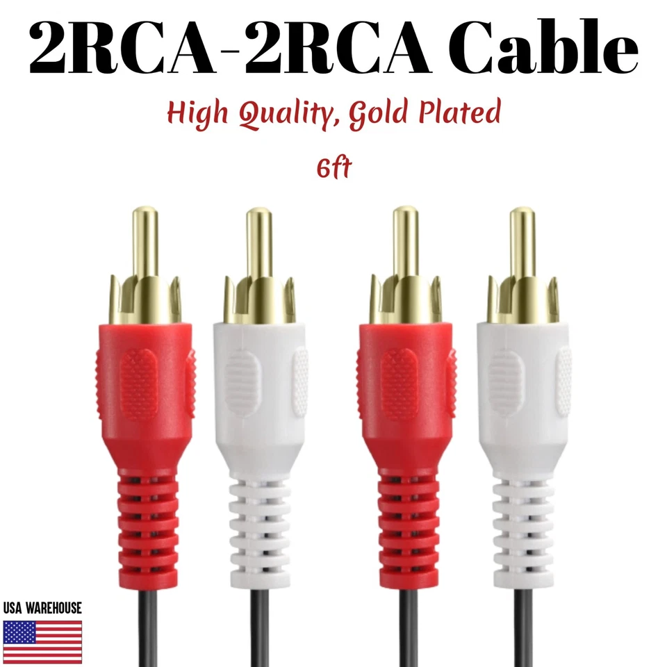 ELECTRO-STORE4U 6ft Audio 2RCA Male to 2RCA Male Cable 2 RCA Stereo Red White Aux 2 RCA Wire
