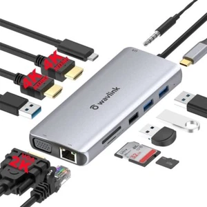 USB C Docking Station Triple Display 2x 4K HDMI VGA USB 3.0/2.0 100W PD3.0 - Picture 1 of 9