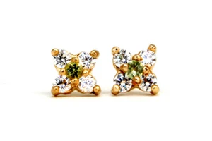 9ct Gold Peridot And CZ studs Cluster Earrings Gift Boxed Made in UK - Picture 1 of 7