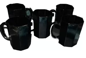 Arcoroc Octime ottagonale vetro nero 5 tazzine da caffè vintage 1980 retrò alte 4 pollici - Foto 1 di 24