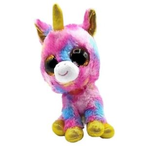 Ty Beanie Boos Fantasia Rainbow Unicorn Plush Pink 7" Cat Gold Metallic 2015