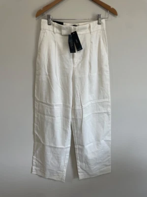 Banana Republic White High-Rise Linen Blend Wide-Leg Pant-Size 4P  - Image 1 of 4