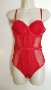 Secret Possessions Sz 34C Corset Back 1 Piece Sexy Lingerie NWT RED Lace - Picture 1 of 11