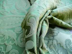 BY YARD SCALAMANDRE ANGELIQUE PAISLEY SILK DAMASK GREEN GOLD MSRP USD298/Y - Picture 1 of 11
