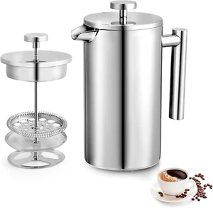 34oz French Press Coffee Maker, 1000ml Stainless Steel Insulated Cafetiere 8 Cup - Picture 1 of 12
