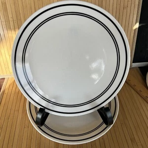 Corelle Classic Cafe Black Ringed 10” Dinner Plates On White Sold Sets Of 2 - Picture 1 of 6