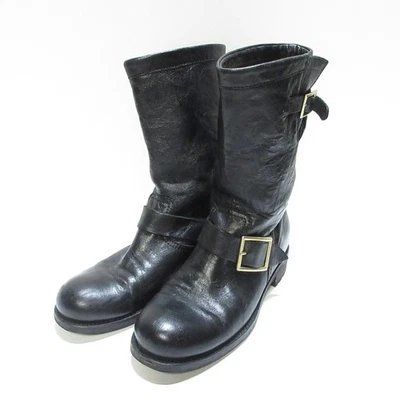 Botas de ingeniero de cuero de motociclista JIMMY CHOO 36,5 9,3"" negras para mujer USADAS Foto 1 de 4