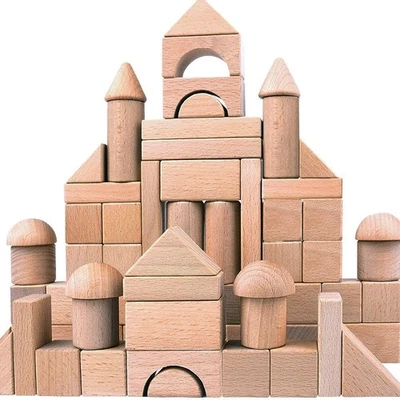 Wooden Building Blocks Set for Kids - Stacker Stacking Game Natural  - Image 1 of 4