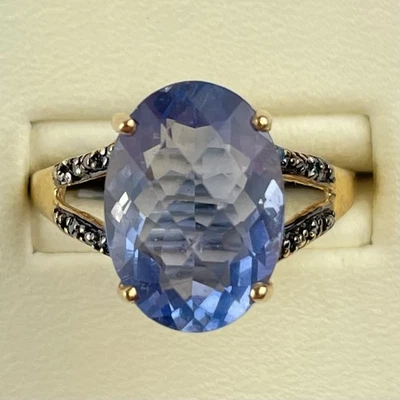 Anillo TGGC de oro amarillo de 9 quilates con sello de piedra azul talla S Foto 1 de 4