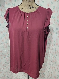LOFT OUTLET, DAMEN BLUSE WEINROT POLY KURZ RÜSCHENÄRMEL GR. M - Bild 1 von 6