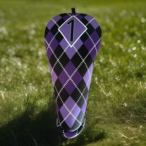 BeeJos #1 Headcover Women’s Collection Purple & Black Argyle Golf Driver NWT - Picture 1 of 4