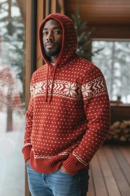 Suéter con Capucha American Eagle Fair Isle Para Hombre 2XL Rojo Tejido Nórdico Pullover Foto 1 de 3