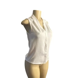 Damen XXS Aritzia Babaton Akira V-Ausschnitt Knopf Bluse Shirt Top weiß ärmellos - Bild 1 von 6