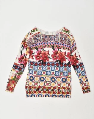 DESIGUAL Womens Boat Neck Jumper Sweater UK 8 Small Multicoloured Floral VN04 - Image 1 of 3
