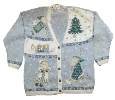 De Colección Marisa Christina Navidad Cárdigan Suéter Azul Hielo Cuentas St. Nick Talla XL Foto 1 de 4