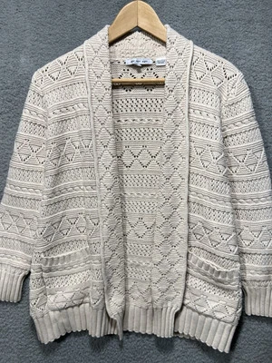 Eight Eight Eight Women's Cotton Crochet Knit Cardigan Small Beige Boho Earthy - Image 1 of 4