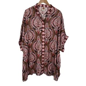 Top de gasa estampado metálico joyería piña FARM RIO talla L negro rosa nuevo sin etiquetas - Imagen 1 de 12