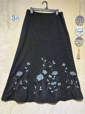 Vestido Granero Azul Carbón Bordado Flores Largo Modesto Maxi Falda Talla 8 Acampanado Foto 1 de 4