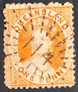 1871 Queensland Australia 1d Orange Verm Chalon Head stamp Rays 114 Norman River - Picture 1 of 2