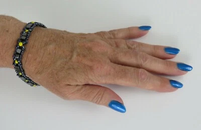 Pulsera de tobillo o muñeca hecha a mano de hematita no metálica negra y amarilla de 9" de largo Foto 1 de 4