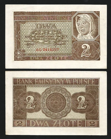 Poland 2 Zloty 1941, aXF, P-100 Cover