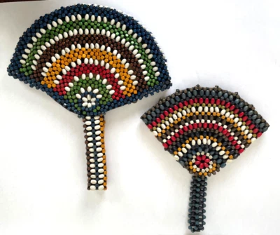 ДВЕ винтажные 1930-х чешский многоцветный деревянный бисером сумочки с цветами маленький и средний - Изображение 1 из 4