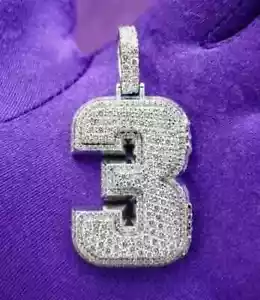 3Ct Round Lab-Created Diamond Custom Number Men's Pendant 14K White Gold Plated - Picture 1 of 5