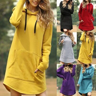 Women Velvet Hoodies Warm Loose Long Sleeve Sweatshirts Dress Pocket Pullover Us • 29.99€