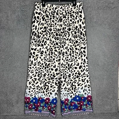 Calça boho indie feminina grande JM Collection perna larga floral chita estampa animal - Imagem 1 de 4