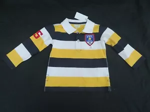 New Baby Toddler Boys Wonderkids Long Sleeve Polo Shirt Yellow & Blue 18 Months - Picture 1 of 4