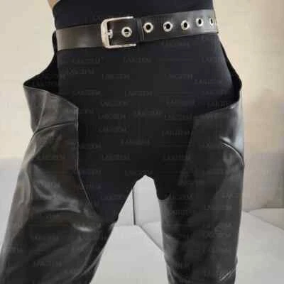 Women Thigh High Chap Boots Round Toe Pull On High Heels Faux Leather Boots Shoe - Image 1 of 4