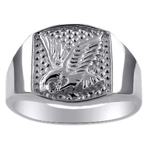 Mens Diamond Eagle Ring Sterling Silver or Yellow Gold Plated - Picture 1 of 2