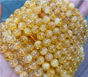 Natural 6/8/10mm Yellow Crystal  Round Gemstone Loose Beads 15" AAA - Picture 1 of 4