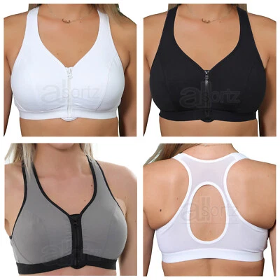 Ladies Gemm Sports Bra Zip Front Fastening Non Wired Unpadded New Uk Plus Size - Image 1 of 4