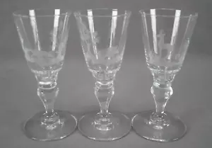 Set of 3 Signed Lobmeyr Engraved Woodland Animals Fox Goat & Boar Wine Glasses - Picture 1 of 9