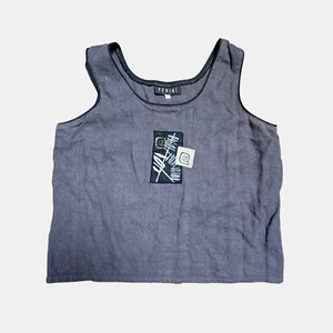 Fenini 100% Linen Sleeveless Cropped Tank Top Scoop Neck Womens L Breathable - Picture 1 of 8